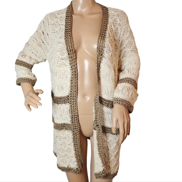 Chico's Knit Cardigan Cream Tan Bronze Open Front Size Medium (Size 1) - Picture 4 of 16